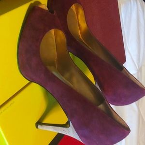 Maroon ( not purple) peep toe heels! Fun cork heel